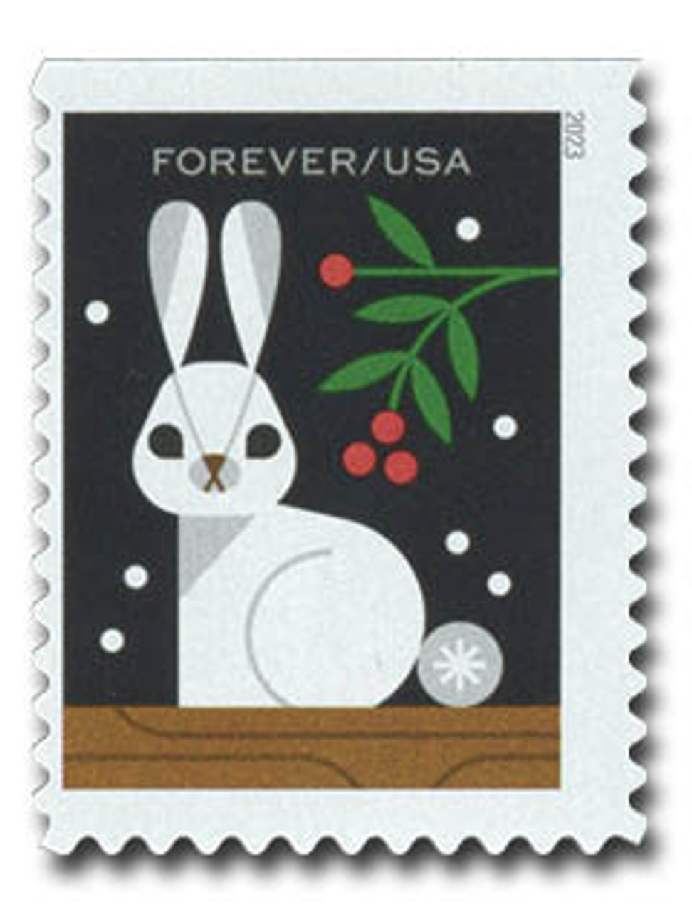 US 5823 Winter Woodland Animals Rabbit forever plate single (1 stamp) MNH  2023