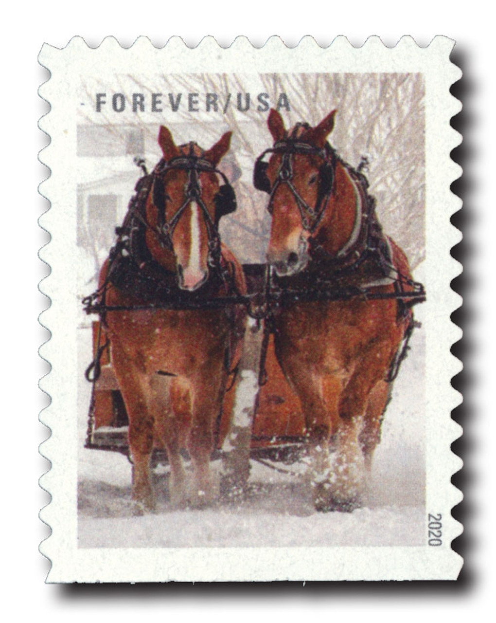 5541 - 2020 First-Class Forever Stamps - Winter Scenes: Belgian Draft  Horses - Mystic Stamp Company