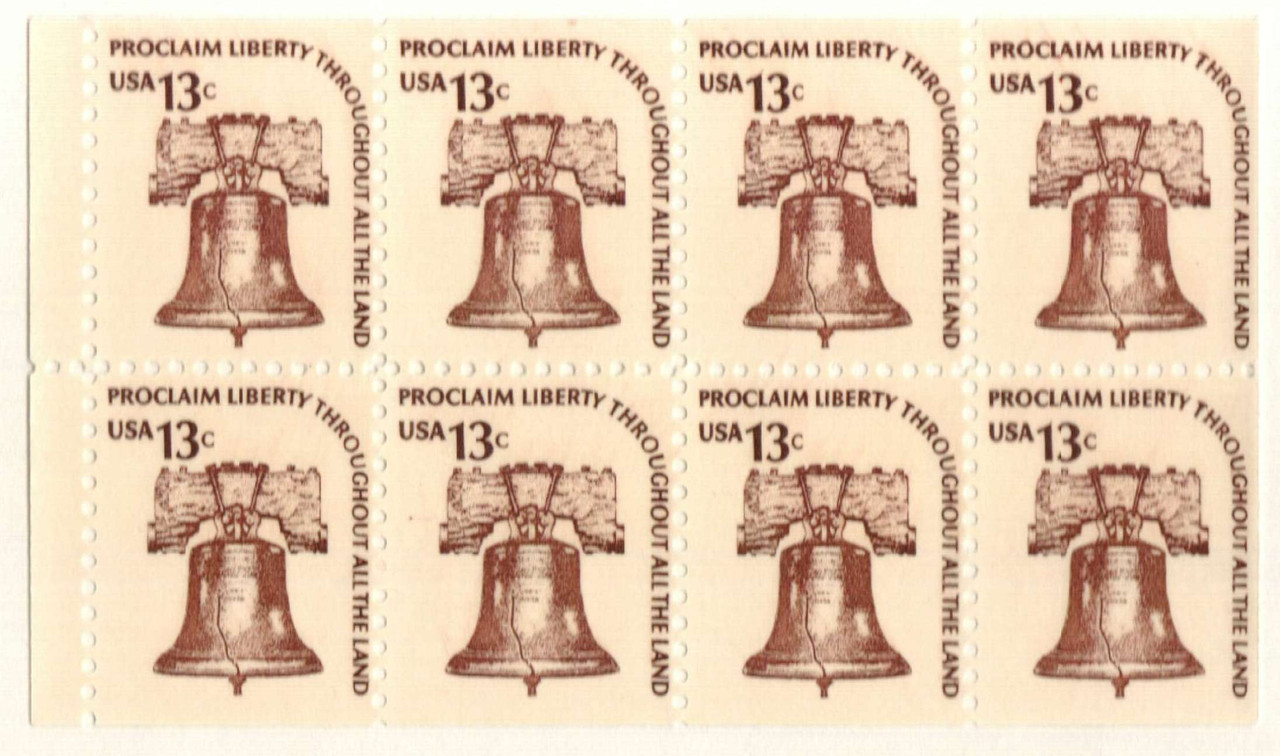 1595c - 1975 13c Liberty Bell,bklt pane of 8 - Mystic Stamp Company