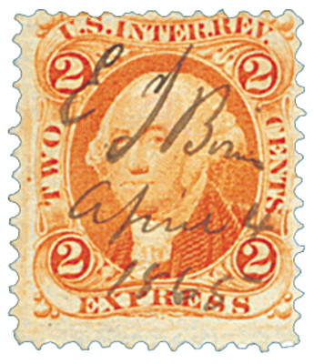 R10 186271 2c US Internal Revenue Stamp express, old paper, orange