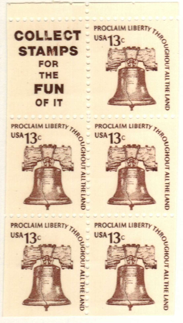 1595d - 1976 13c Liberty Bell bklt pane of 5+lbl - Mystic Stamp