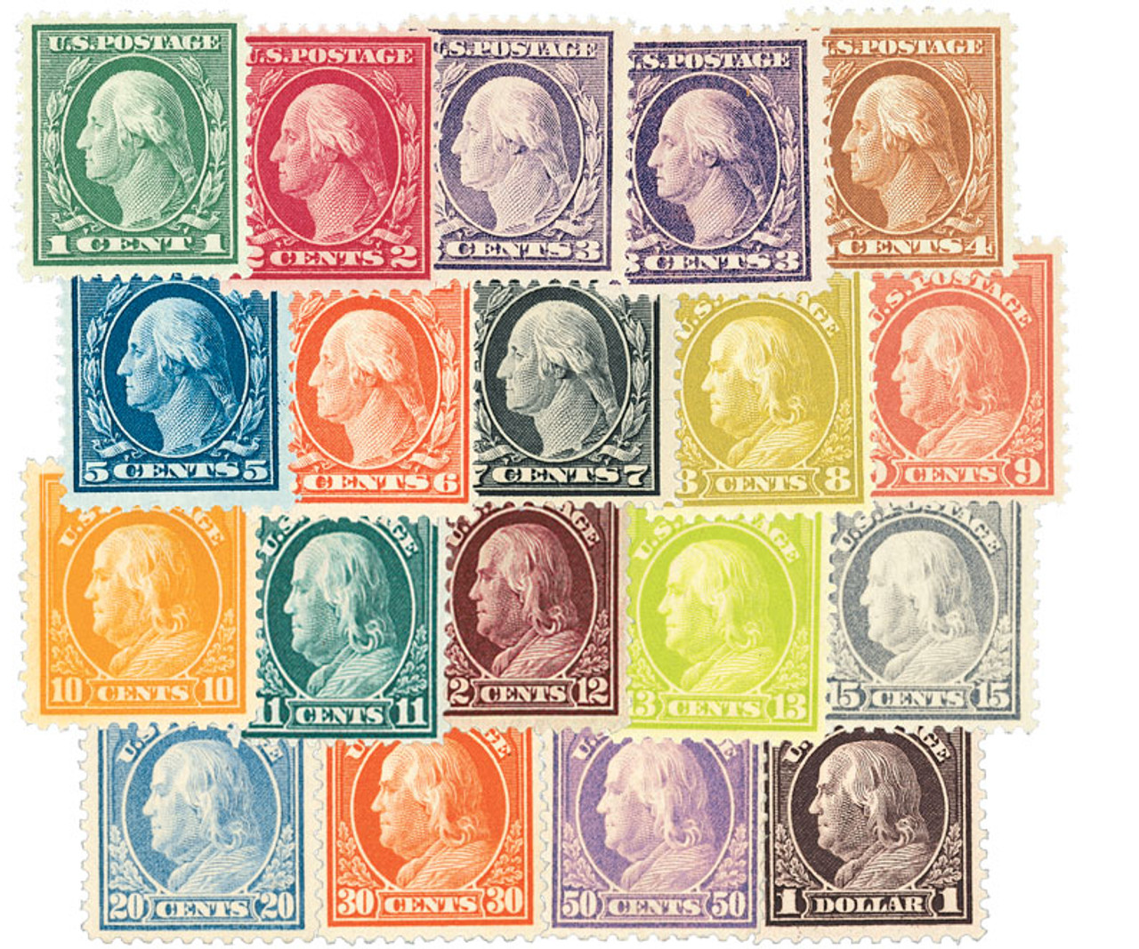 498//518 - 1917-19 U.S. Flat Plate Printing, collection of 19 stamps -  Mystic Stamp Company