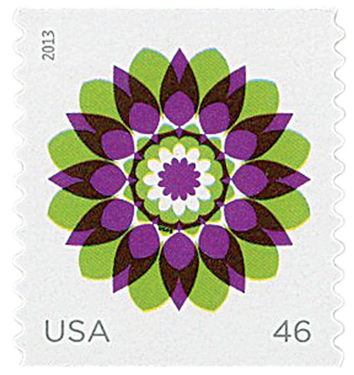 4723 - 2013 46c Kaleidoscope Flowers: Green and Purple - Mystic Stamp  Company