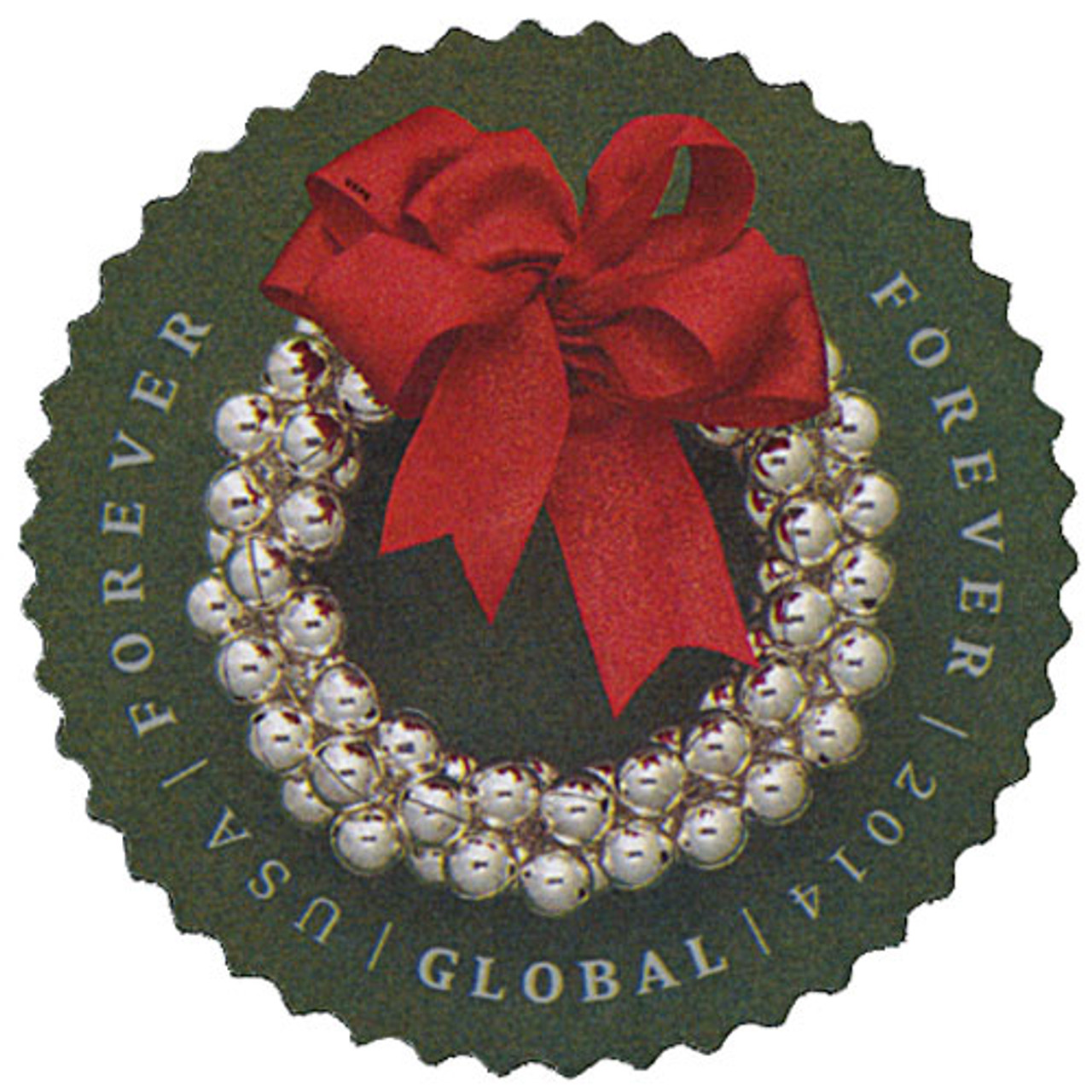 4936 - 2014 Global Forever Stamp - Silver Bells Wreath - Mystic Stamp  Company