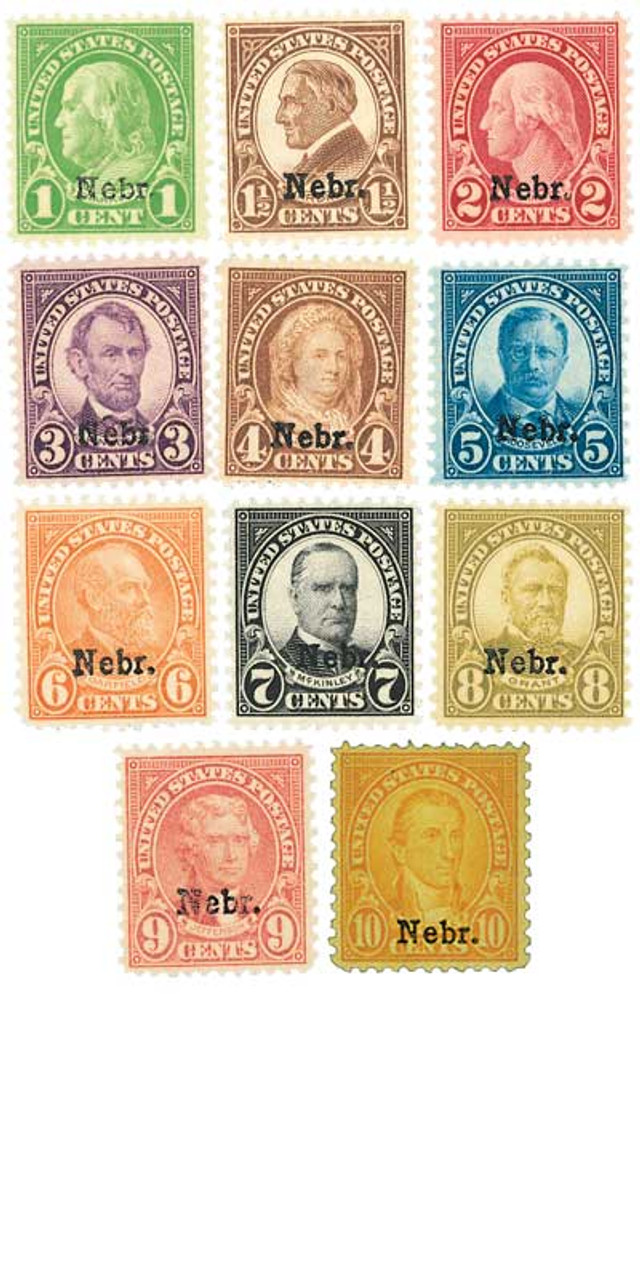 669-79 - 1929 Nebraska Overprint, Collection of 11 Stamps - Mystic 