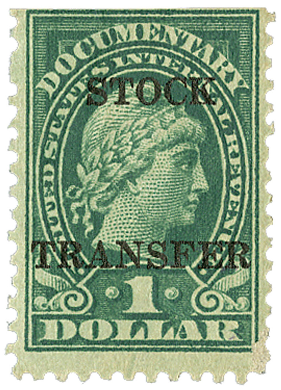 RD37 - 1920 $1 Stock Transfer Stamp, green, horizontal overprint 