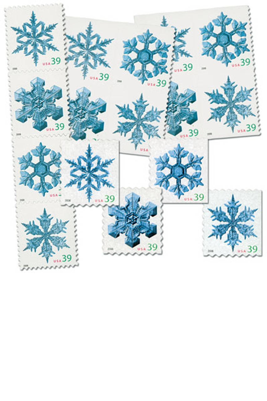 12 Blue Snowflake Postage Stamps // 39 Cent Vintage Snowflakes