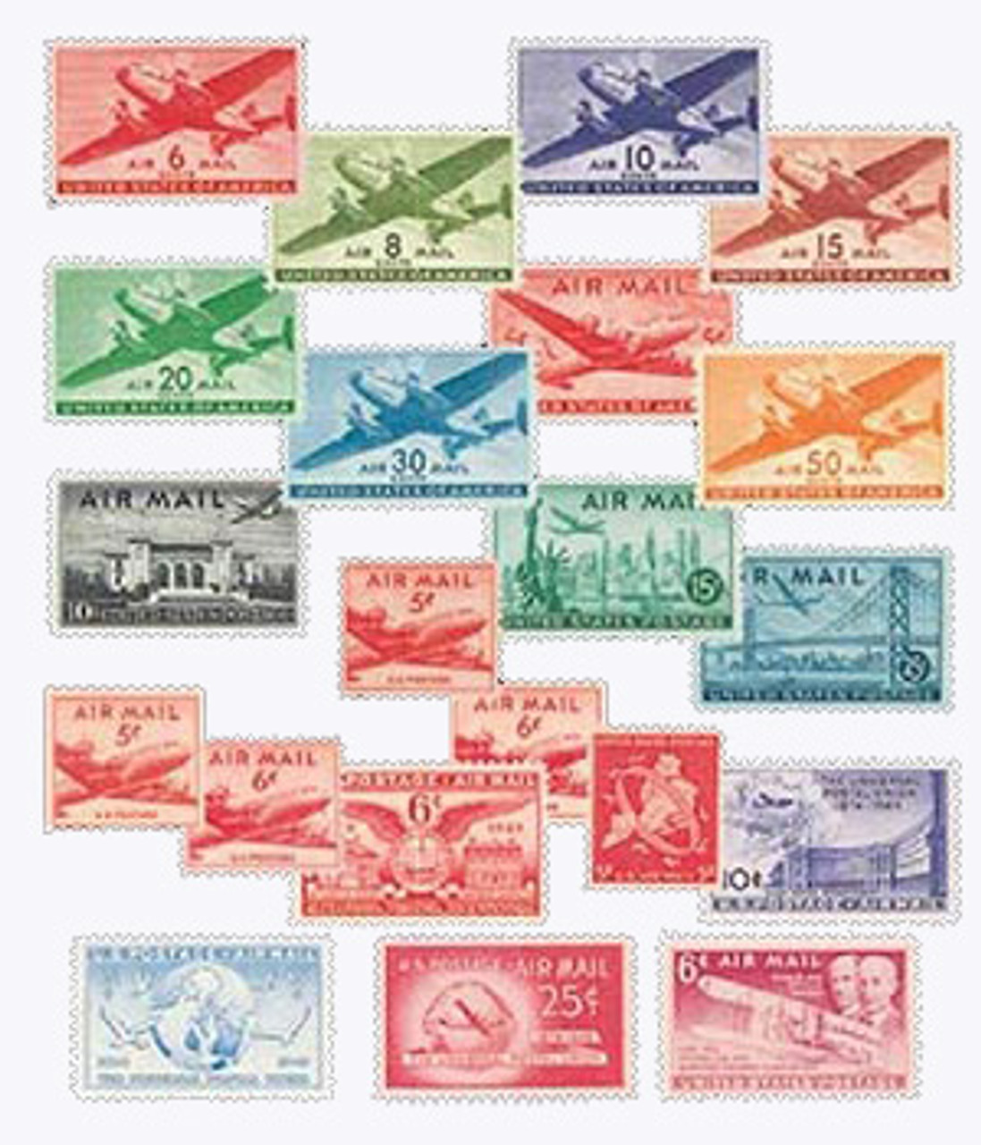 C25-45 - 1940s Airmail Collection, 21v Mint - Mystic Stamp Company