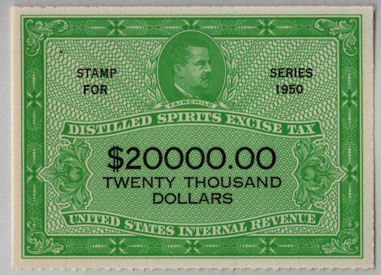 RX22 - 1950 $20,000 Distilled Spirits Excise Tax Stamp - yellow 