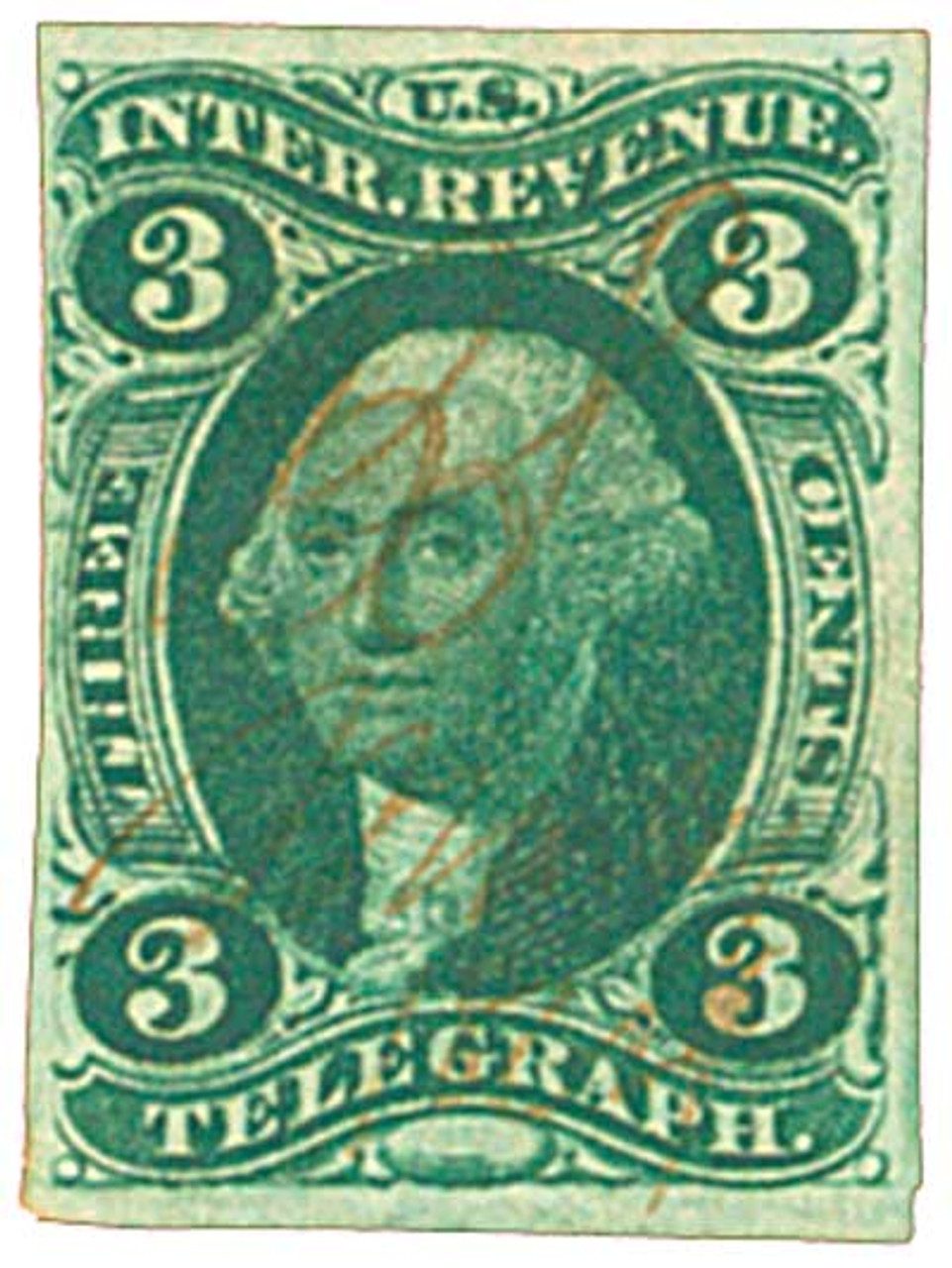 R19a - 1862-71 3c US Internal Revenue Stamp - Telegraph, imperf