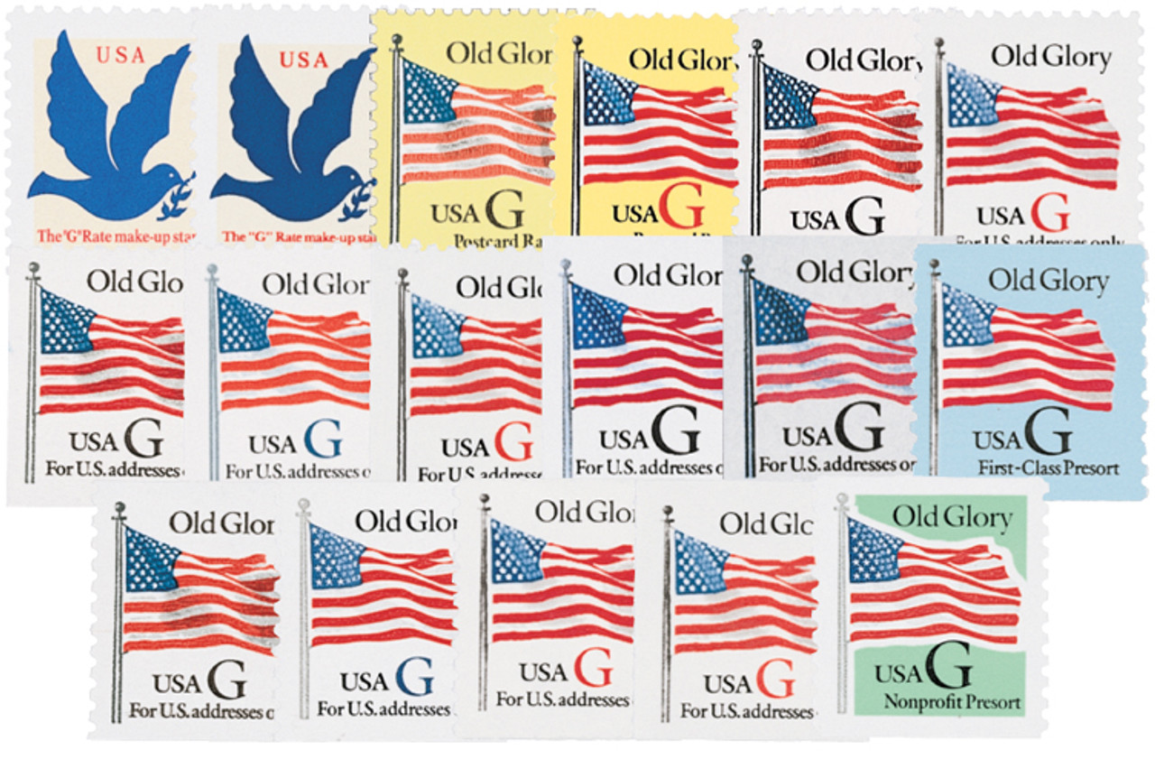 G Postcard Rate (20c) Old Glory single