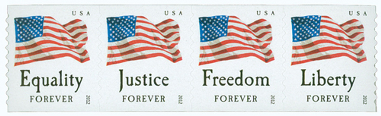 4641-44 - 2012 First-Class Forever Stamp - U.S. Flags: Equality, Justice,  Freedom and Liberty (Ashton Potter, booklet) - Mystic Stamp Company