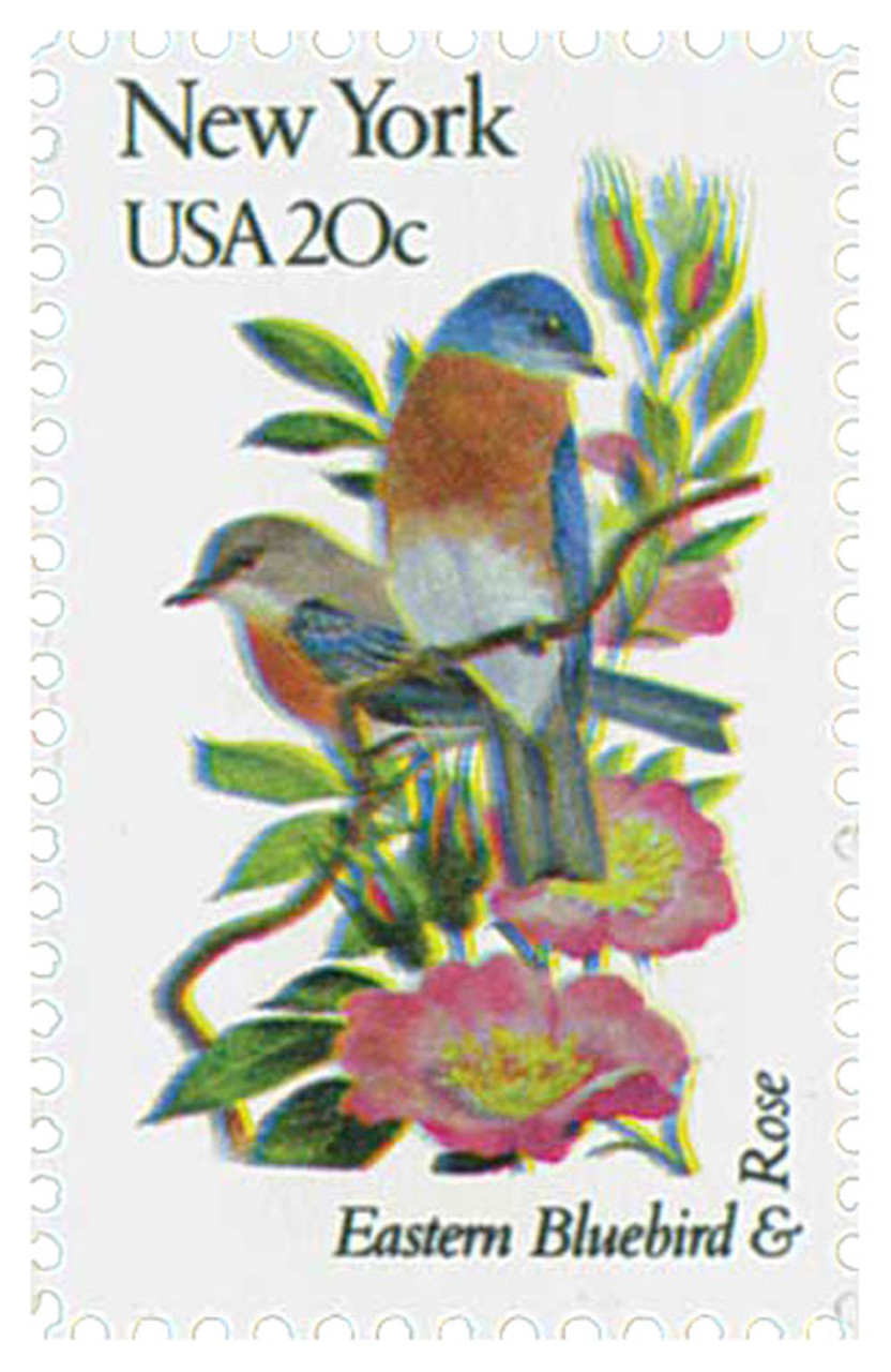 1984 - 1982 20c State Birds and Flowers: New York - Mystic Stamp 