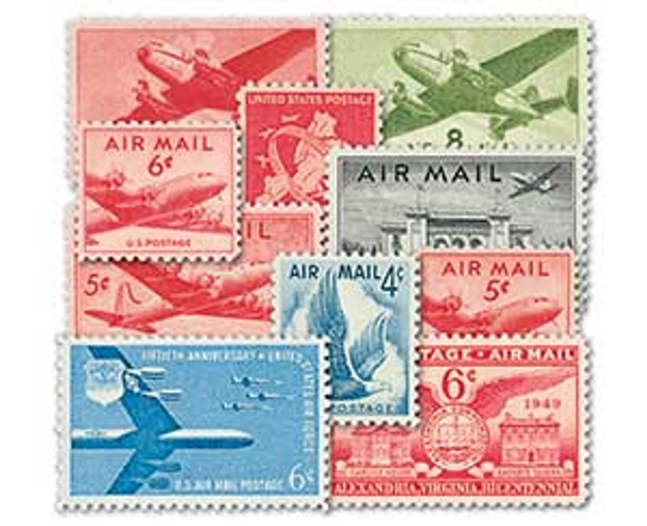 C25//C49 - 1941-57 Airmails, 10 Stamps - Mystic Stamp Company