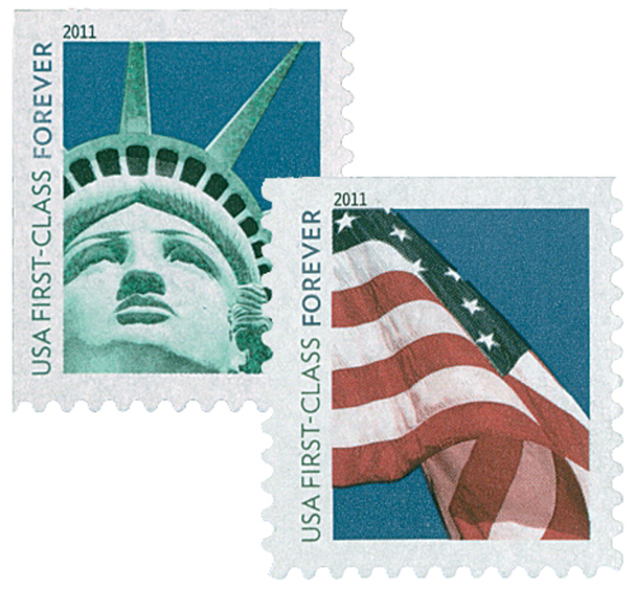 4646 - 2012 First-Class Forever Stamp - Flag and Liberty with Dark Dots  in Star (Sennett Security Products)