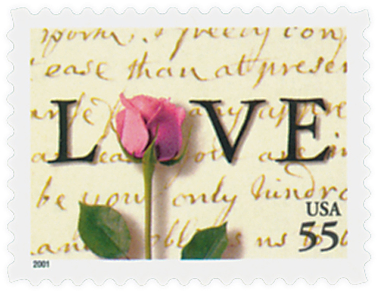 3499 - 2001 55c Love Series: Rose and Love Letter - Mystic Stamp Company