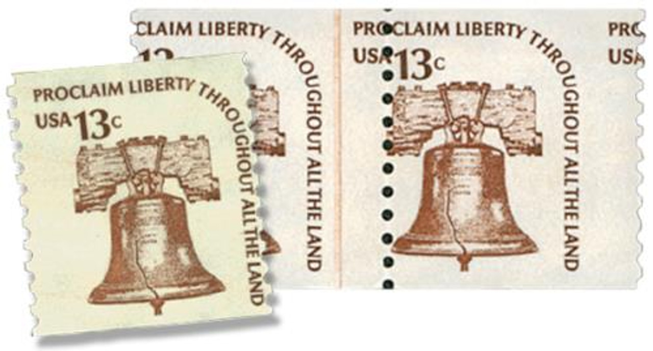 1618//18FO - 1975 13c Liberty Bell, misperf and normal