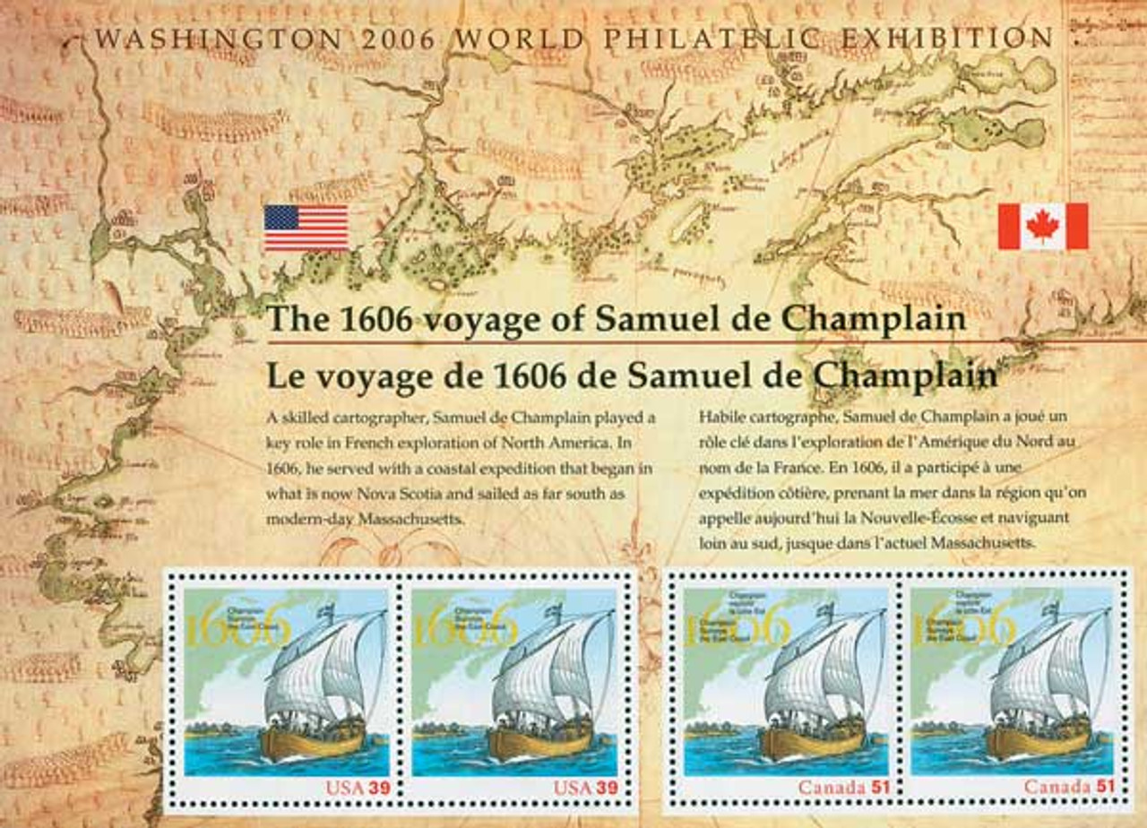 4074 - 2006 39c Samuel de Champlain, souvenir sheet of 4 - Mystic 