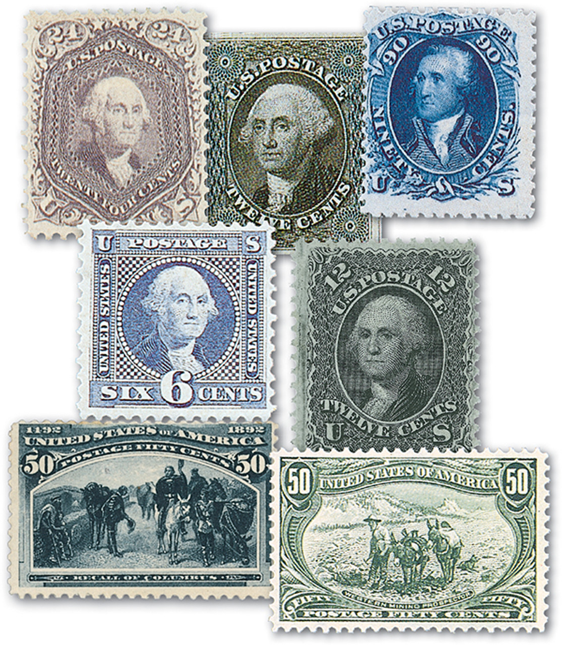 17//291 - 1851-98 Classic U.S. Stamps, set of 7 - Mystic Stamp Company