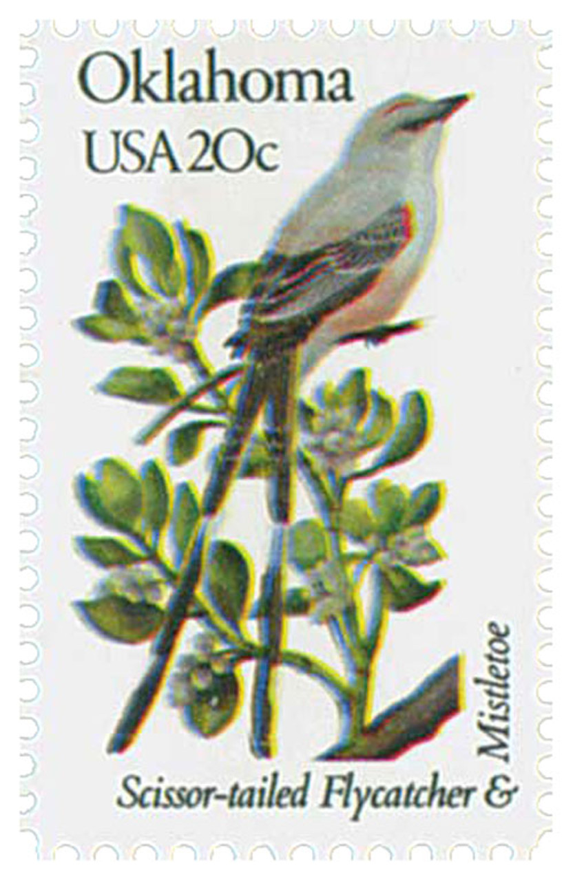 1988 - 1982 20c State Birds and Flowers: Oklahoma - Mystic Stamp 