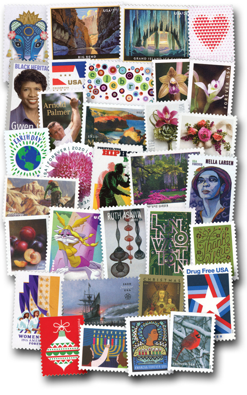 Miamor Essentials 100 Post Stamps Christmas & Holidays*** (5 Books of 20) Mixed Designs Forever Mailing Postage