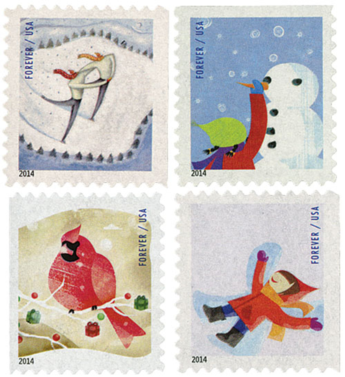 USPS Forever Postage Stamps Winter Fun 100 Stamps (5 Booklets of 20)