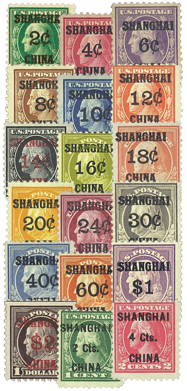 K1-18 - 1919-22 Shanghai Overprints - Complete Set - Mystic Stamp 