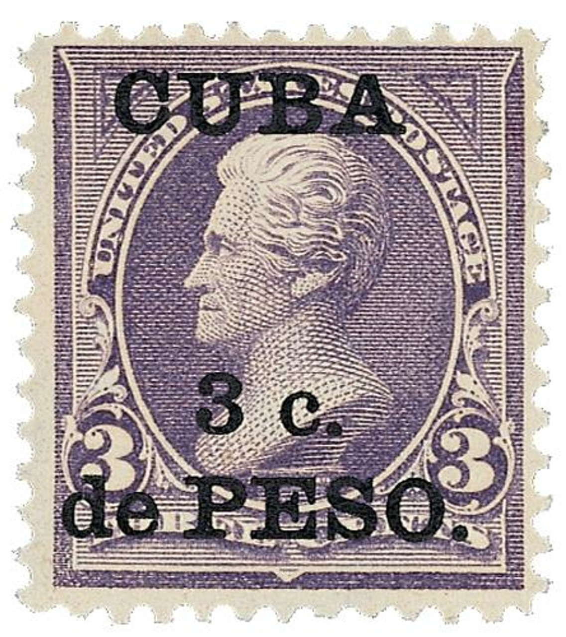 CU224 - 1899 3c on 3c Cuba - Jackson, purple - Mystic Stamp Company