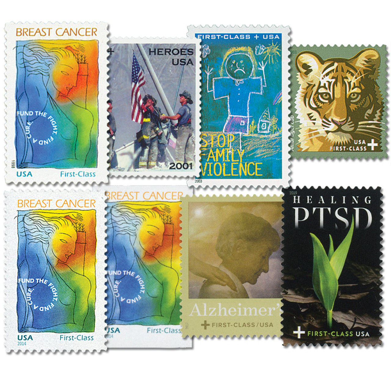 B1/7 - 1998-2019 U.S. Semi-Postal Stamps, plus FREE 2014 Imperforate  Semi-Postal, 8 stamps - Mystic Stamp Company