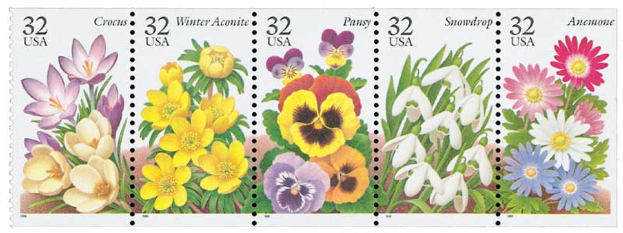 10 Vintage Yellow Flower Stamps // Unused Winter Aconite Floral Postage //  32 Cent Botanical Stamps for Mailing