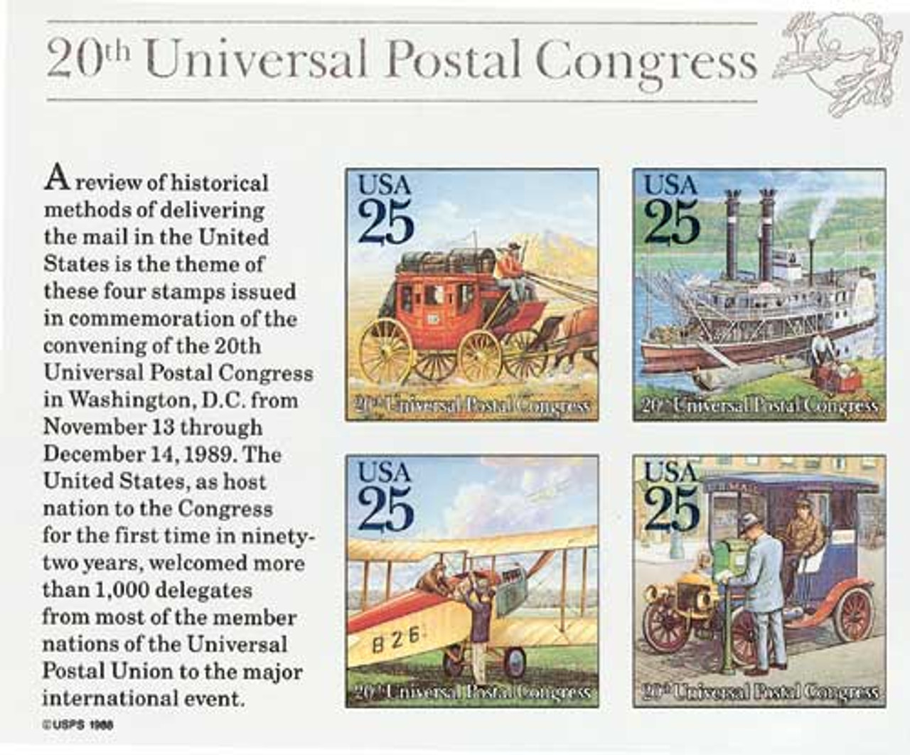 2438 - 1989 25c Traditional Mail Delivery, souvenir sheet - Mystic Stamp  Company