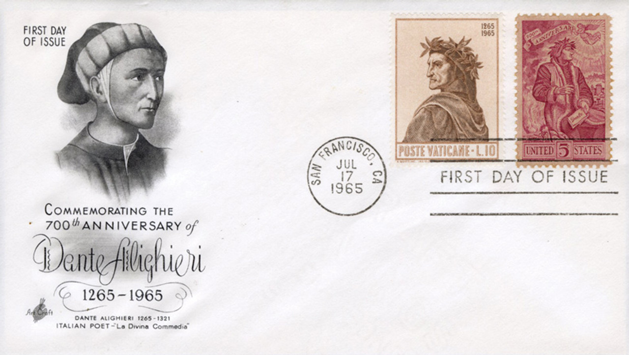 AC57 1965 US and Vatican City Poet Dante Alighieri Mystic