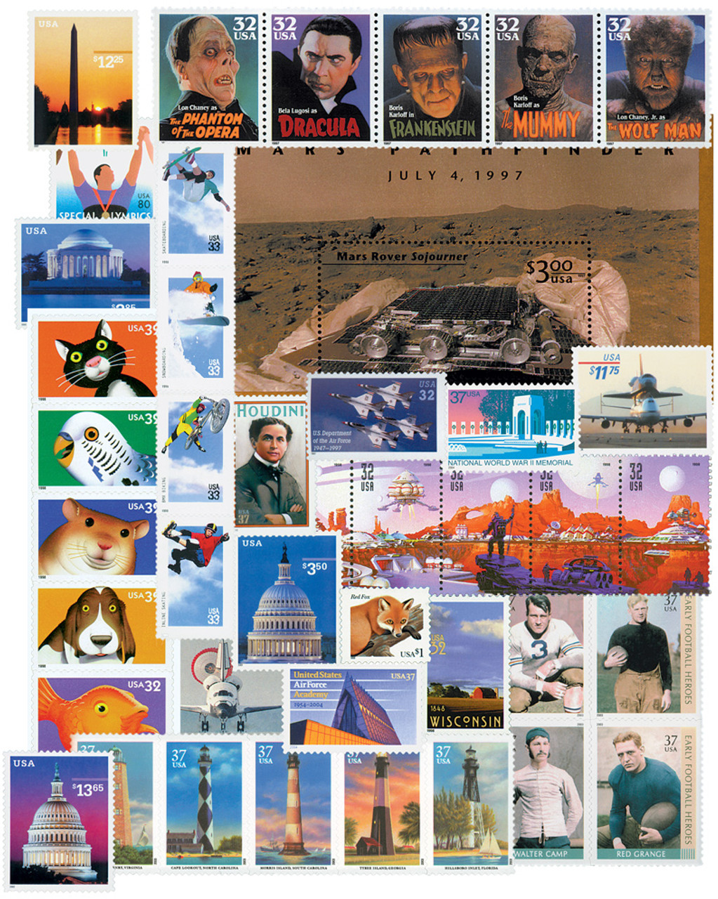 Bright Eyes Pets, Full Sheet of 20 x 32-Cent Postage Stamps, USA 1998,  Scott 3230-34