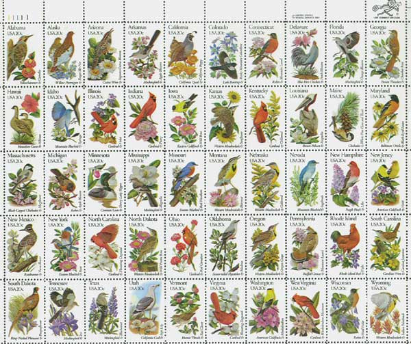 アメリカ合衆国の切手state birds and flower