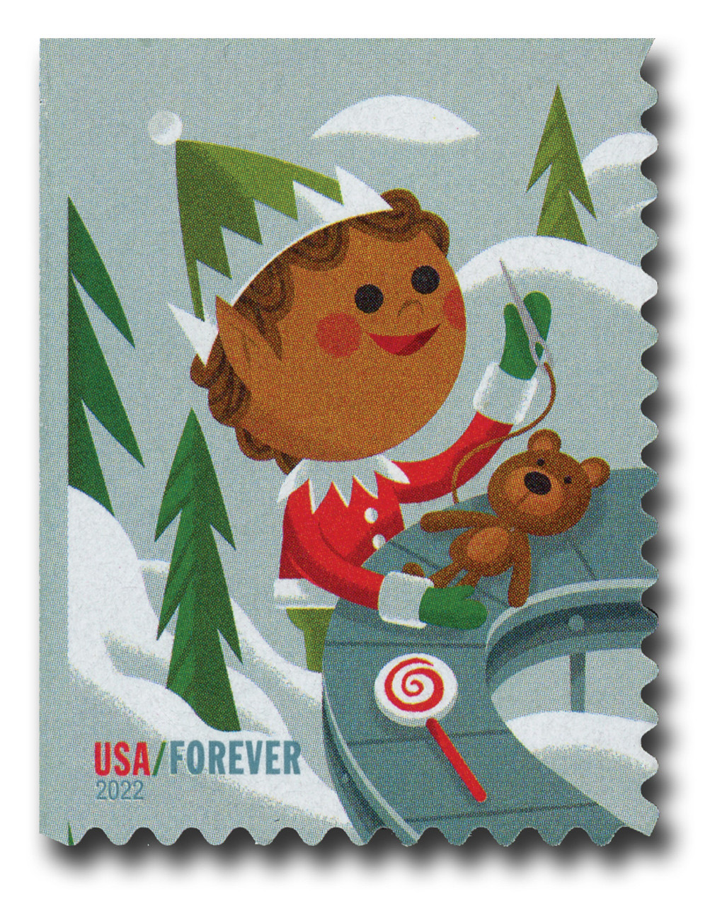 5722 - 2022 First-Class Forever Stamps - Christmas Elves: Elf and Teddy  Bear - Mystic Stamp Company