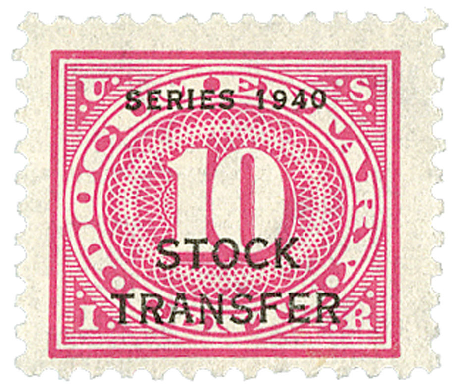 RD48 1940 10c Stock Transfer Stamp, rose pink, offset, watermark