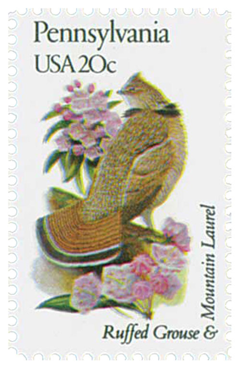 1990 - 1982 20c Pennsylvania State Bird & Flower - Mystic Stamp 