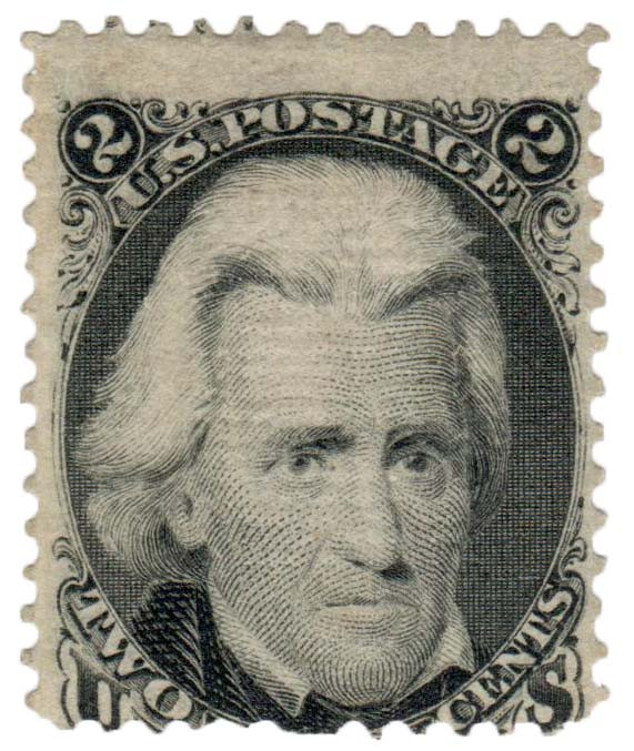 85B 1867 2c Jackson, black, "Z" grill Mystic Stamp Company