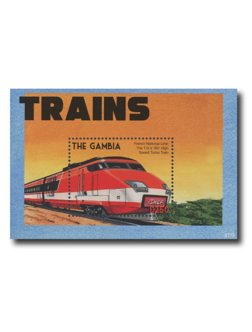 MFN444  - 2021 D250 Trains: French National Line: The T.G.V 001 High Speed Turbo Train, Mint Souvenir Sheet, Gambia