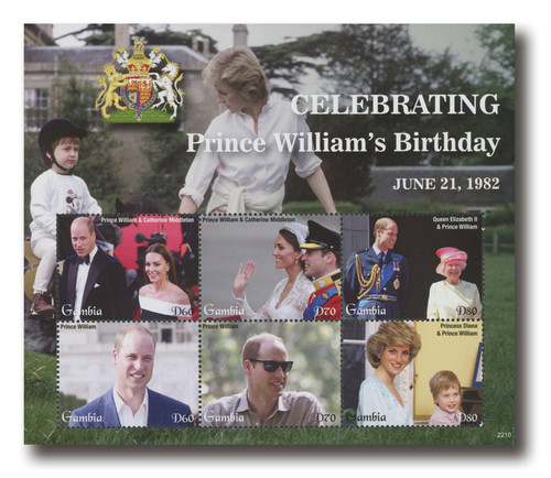 MFN451  - 2022 D60 Celebrating Prince William's 40th Birthday, Mint Sheet of 6, Gambia