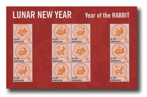 MFN434  - 2023 $1.80 Lunar New Year - Year of the Rabbit, Mint Sheet of 12, Grenada