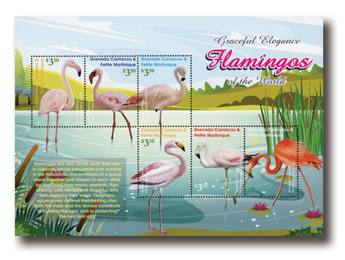 MFN465  - 2021 $3.50 Flamingos of the World, Mint Sheet of 6, Grenadines