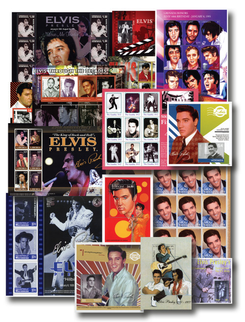 MFN473  - Collection of 15 different Elvis Presley Foreign Sheets and/or Souvenir Sheets