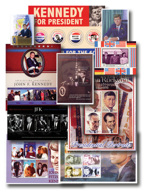 MFN474  - Collection of 10 different John F Kennedy & Family Foreign Sheets and/or Souvenir Sheets
