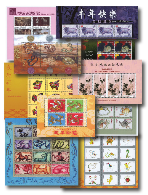 MFN475  - Collection of 10 different Chinese Lunar New Year Foreign Sheets and/or Souvenir Sheets