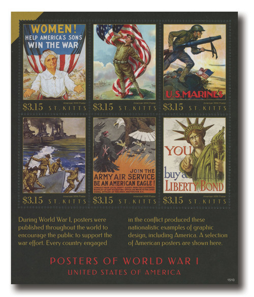 MFN440  - 2015 $3.15 Posters of World War I: WOMEN! Help America's Sons Win The War, Mint Sheet of 6, St Kitts