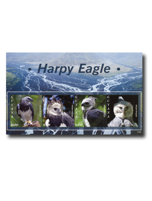 MFN508  - 2021 $200 Harpy Eagle, Mint Sheet of 4, Guyana