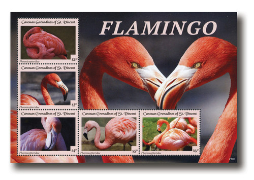 MFN543  - 2021 $2.50 - $6.50 Flamingos, Mint Sheet of 5, Canouan