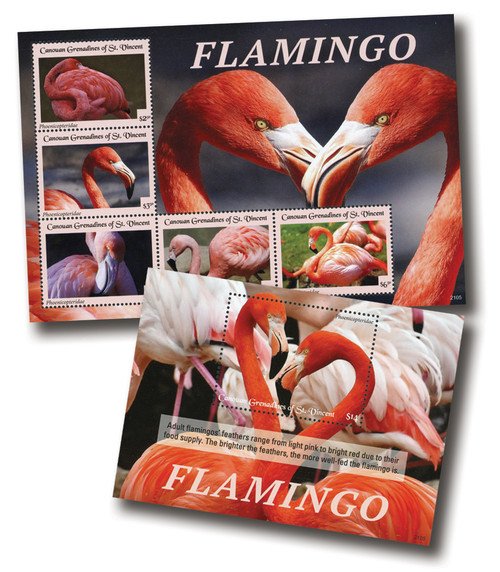 MFN545  - 2021 Flaminogs, Mint Sheet of 4 & Mint Souvenir Sheet, Canouan