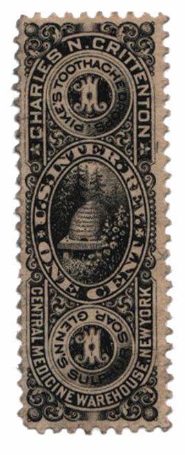 RS62b  - 1871-77 1c Proprietary Medicine Stamp - black, silk paper